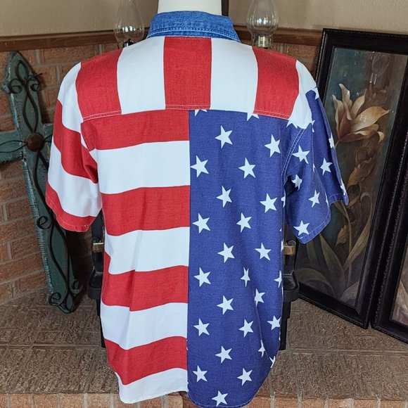 Quizz Again & Co. American Flag Patriotic Short Sleeve Shirt Size L - Picture 3 of 5
